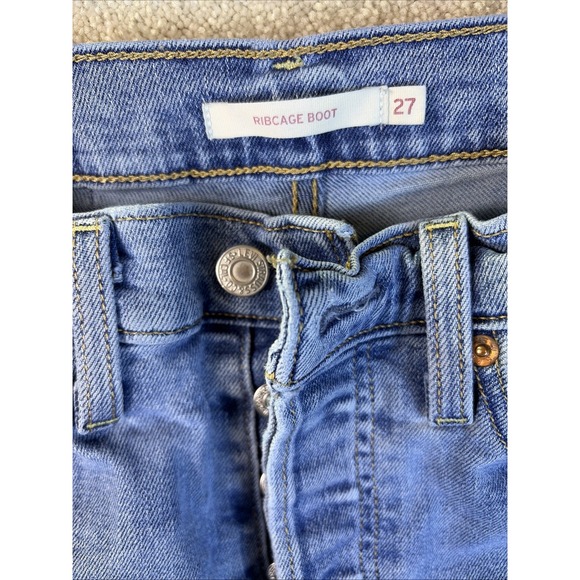 Levi's Jeans Women 27x32 Blue Denim RIBCAGE BOOT Western Cowgirl Preppy Stretch - Picture 4 of 9